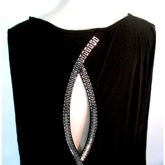 Moda International Women's Long Slit Sleeve Beaded Black Stretch Shirt Size Med. - Picture 7 of 10